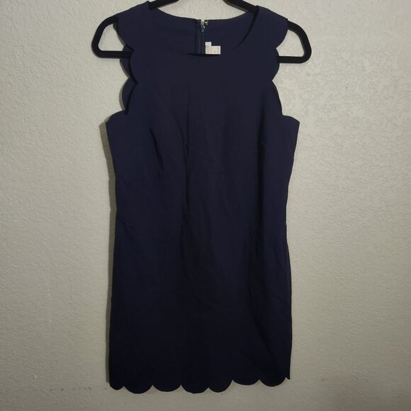 J. Crew Navy Sleeveless Scalloped Hem Sheath Dress Size 4 Polyester Blend - Picture 1 of 10